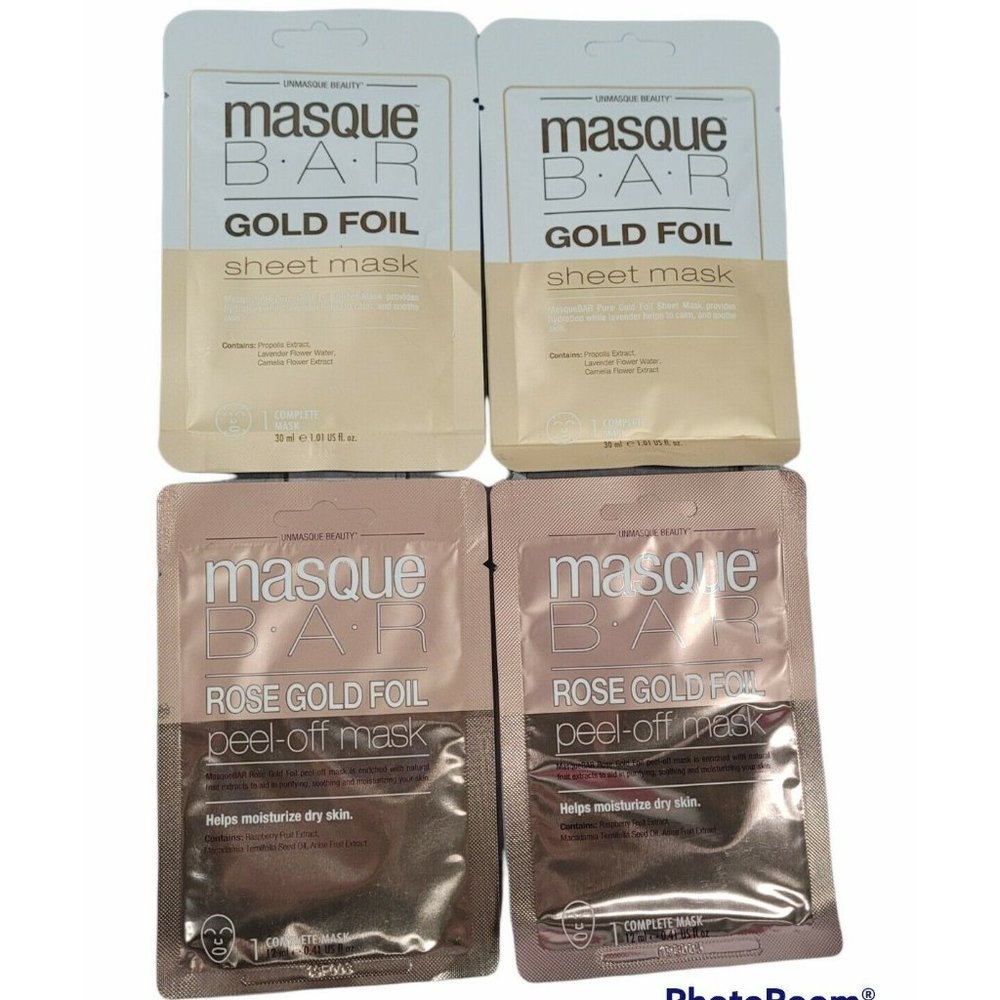 4 - Masque Bar Sheet MASK Hydrating Gold foil Lavender & Rose Gold Raspberry